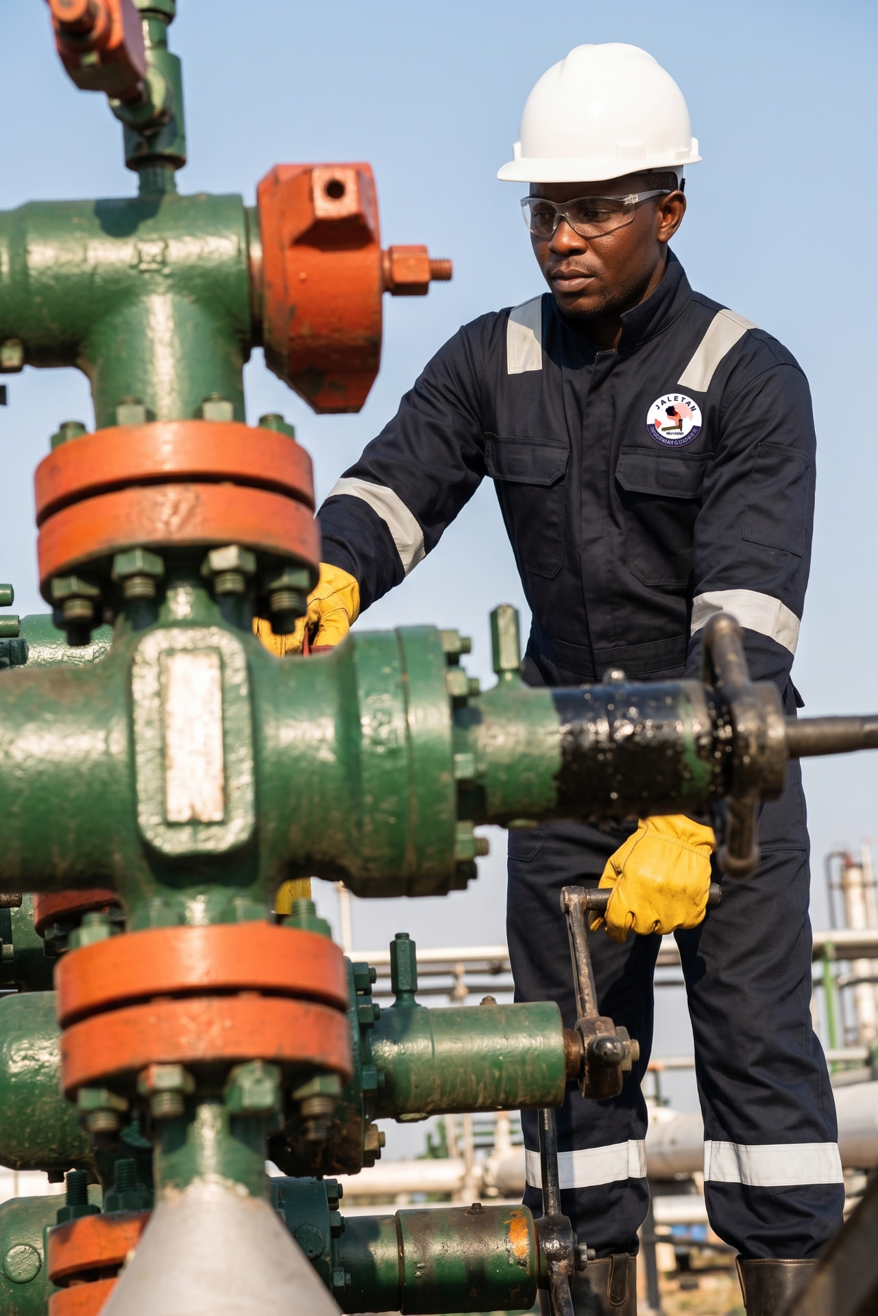Jaletan technician operating oilfield wellhead equipment