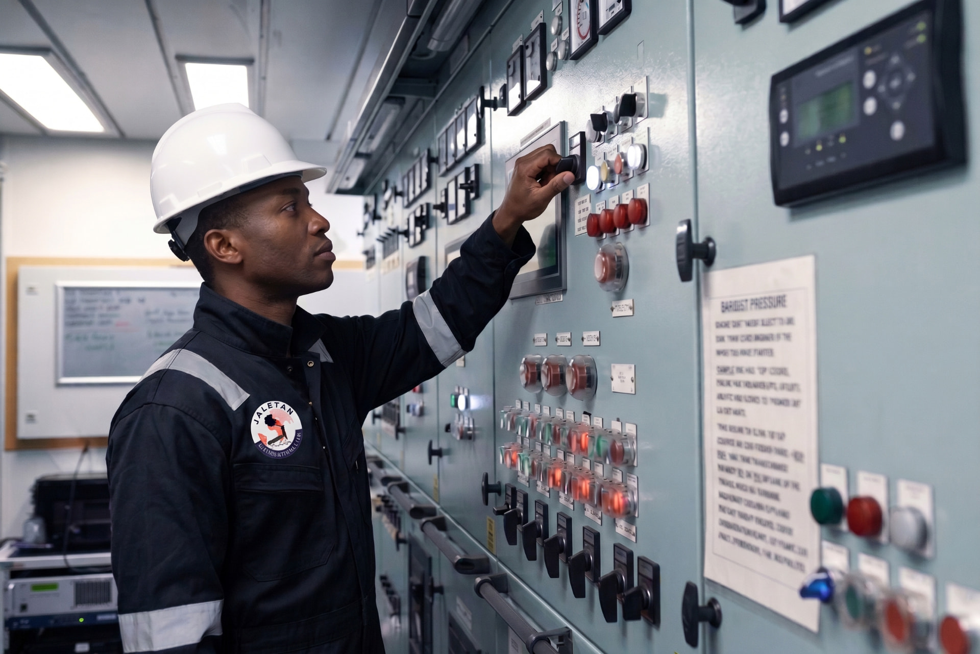 Jaletan technician operating a plant control panel
